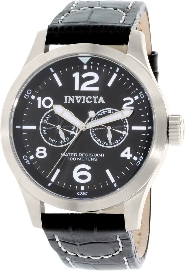 Alt view image 9 of 17 - Men's Invicta II Black Dial Black Calf Leather