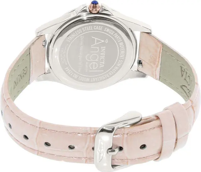 Alt view image 10 of 14 - Invicta 12544 Women's Diamond Angel Pink Genuine Leather White And White Mop Dial Ss Watch