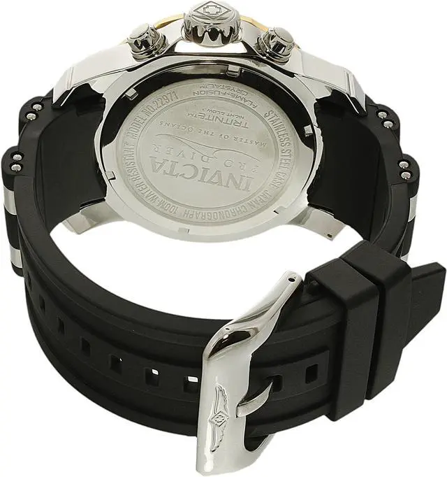 Alt view image 7 of 14 - Invicta 22971 Men's Pro Diver Chronograph Black Silicone Blue Dial Two-Tone Bezel Watch