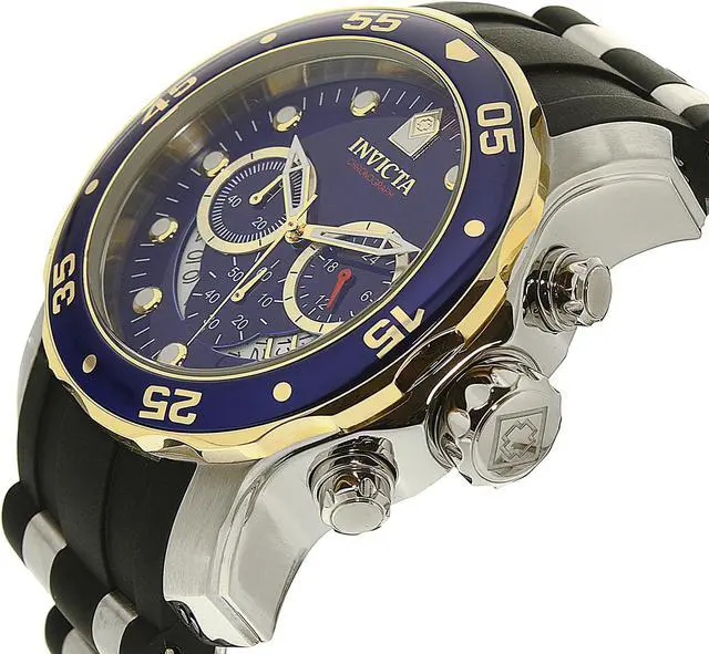 Alt view image 6 of 14 - Invicta 22971 Men's Pro Diver Chronograph Black Silicone Blue Dial Two-Tone Bezel Watch
