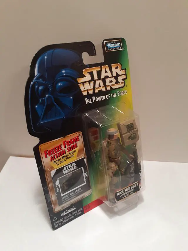 Alt view image 2 of 2 - Star Wars Power of the Force Endor Rebel Soldier with Survival Backpack and Blaster Rifle Freeze Frame Action Figure.