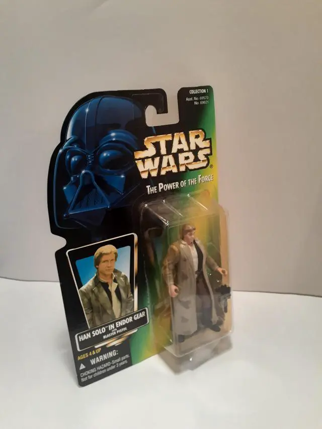 Alt view image 2 of 2 - Star Wars Power of the Force Green Card Han Solo in Endor Gear with Blaster Pistol Action Figure
