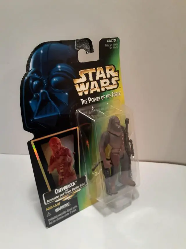 Alt view image 2 of 2 - Star Wars Power of the Force Green Card Chewbacca with Bowcaster and Heavy Blaster Rifle Action Figure
