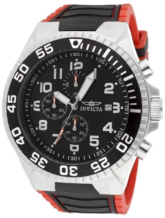 Alt view image 9 of 12 - Invicta Men's Pro Diver Chronograph Black Dial Black/Red Polyurethane