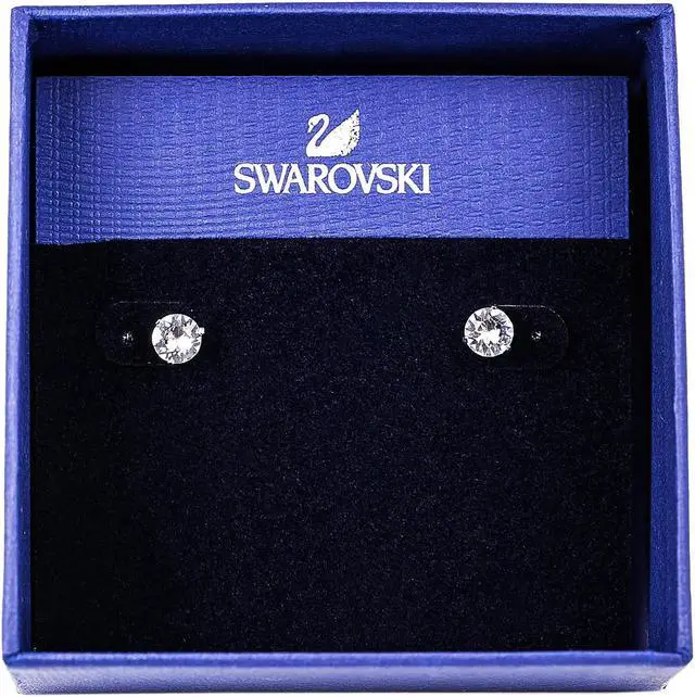 Alt view image 2 of 12 - Swarovski Solitaire Pierced Earrings - White - Rhodium Plating -
