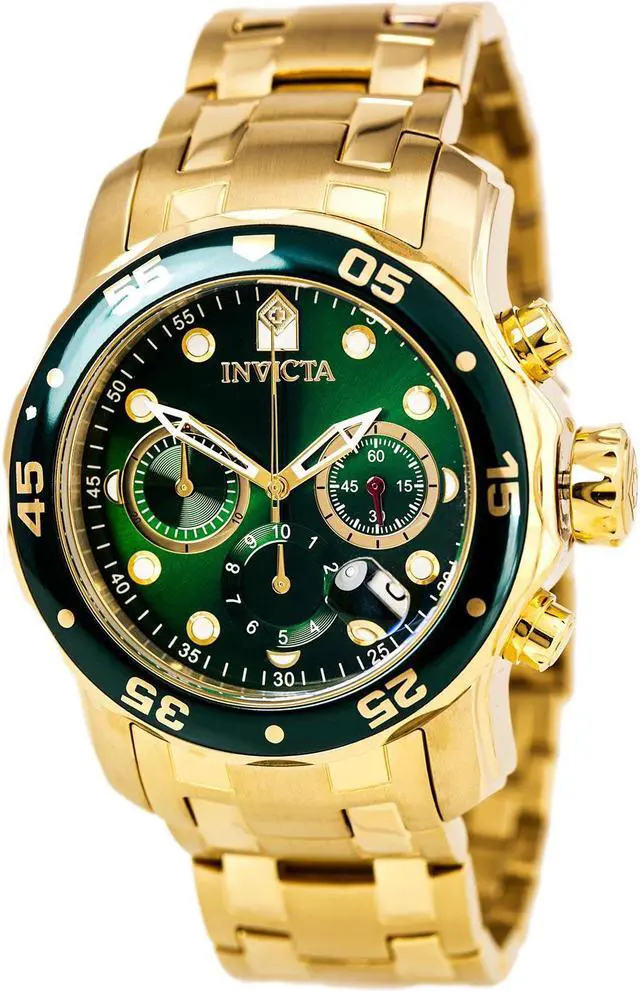 Alt view image 6 of 17 - Invicta Men's Pro Diver Chronograph Watch - 18K Gold Plated Steel, Green Dial