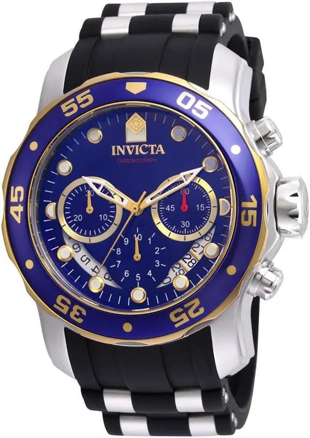Alt view image 10 of 14 - Invicta 22971 Men's Pro Diver Chronograph Black Silicone Blue Dial Two-Tone Bezel Watch