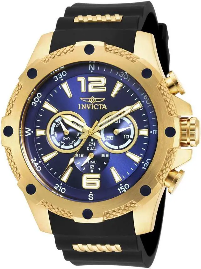 Alt view image 8 of 20 - Men's I-Force Multi-Function Black Polyurethane Blue Dial 18K GP Case