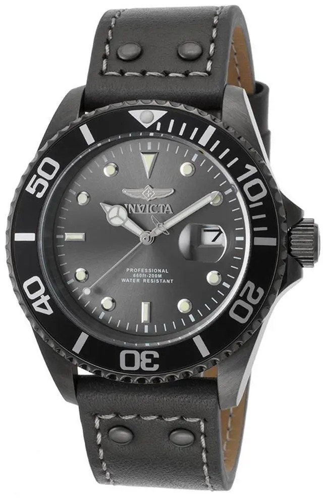 Alt view image 10 of 13 - Invicta 22077 Men's Pro Diver Grey Genuine Calf Leather Gunmetal Dial Gunmetal Ip Ss Watch