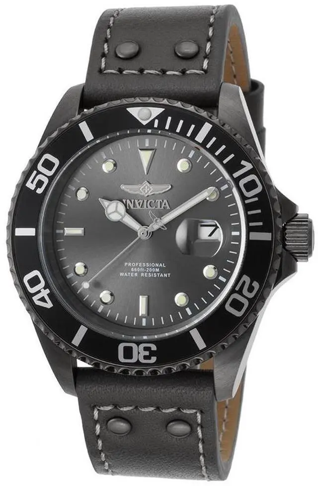Alt view image 11 of 13 - Invicta 22077 Men's Pro Diver Grey Genuine Calf Leather Gunmetal Dial Gunmetal Ip Ss Watch
