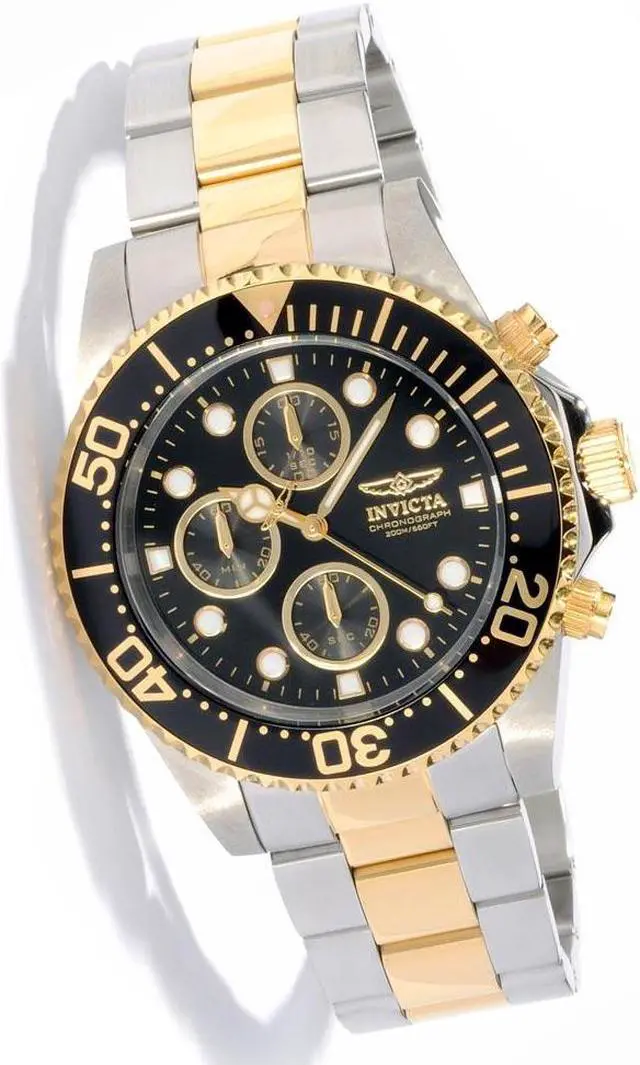 Alt view image 11 of 17 - Invicta 1772 Men's Pro Diver Two Tone Black Dial Coin Edge Bezel Chronograph Wat