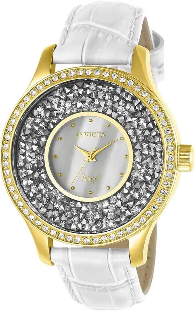 Alt view image 5 of 10 - INVICTA WOMEN'S ANGEL WHITE LEATHER BAND STEEL CASE QUARTZ ANALOG WATCH 24589