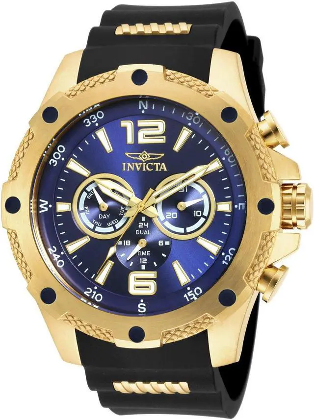 Alt view image 5 of 20 - Men's I-Force Multi-Function Black Polyurethane Blue Dial 18K GP Case