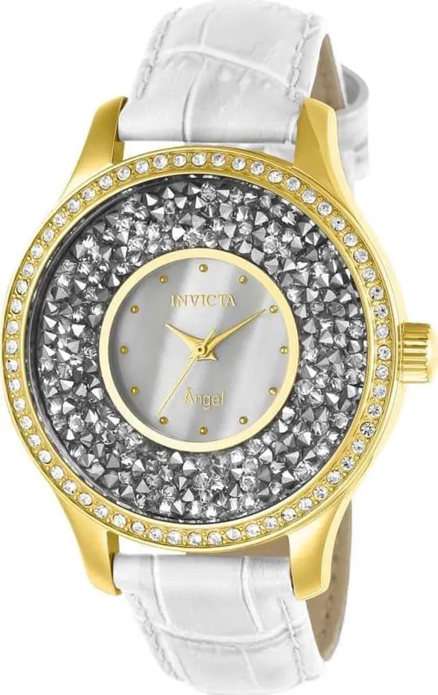Alt view image 6 of 10 - INVICTA WOMEN'S ANGEL WHITE LEATHER BAND STEEL CASE QUARTZ ANALOG WATCH 24589