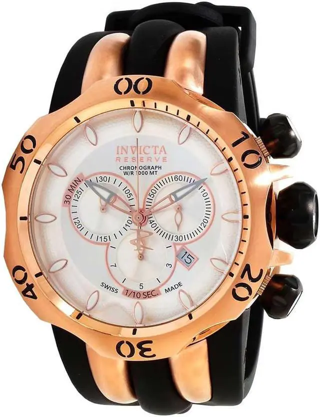 Alt view image 13 of 18 - Invicta 10832 Men's Reserve Venom Rose Gold Tone Silver Dial Rubber Strap Chrono