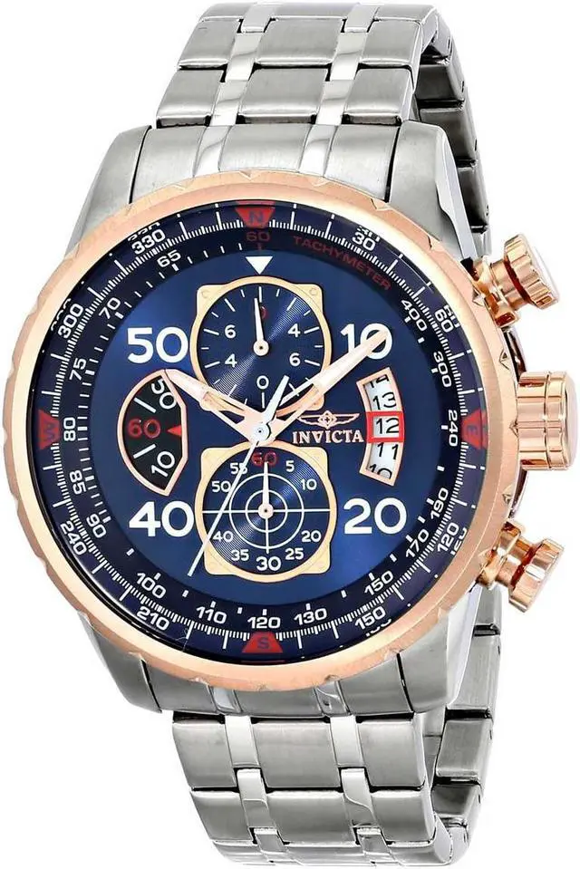 Main image of Men's Aviator Chronograph Silver-Tone Steel Blue Dial