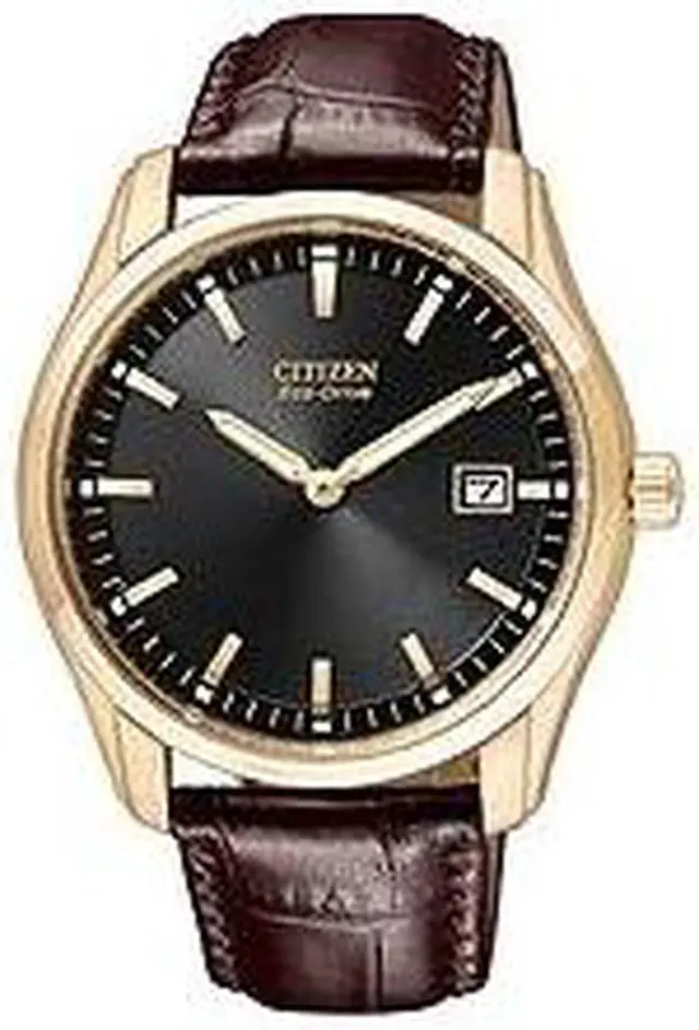 Alt view image 4 of 18 - Citizen Eco-Drive Mens Black Date Rose Gold Leather Watch AU1043-00E