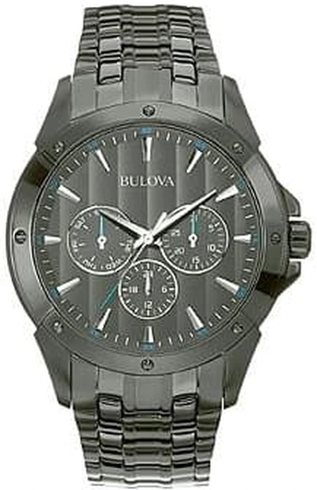 Alt view image 5 of 12 - Bulova Mens Day/Date Black ION Finish Bracelet Dress Quartz Watch 98C121