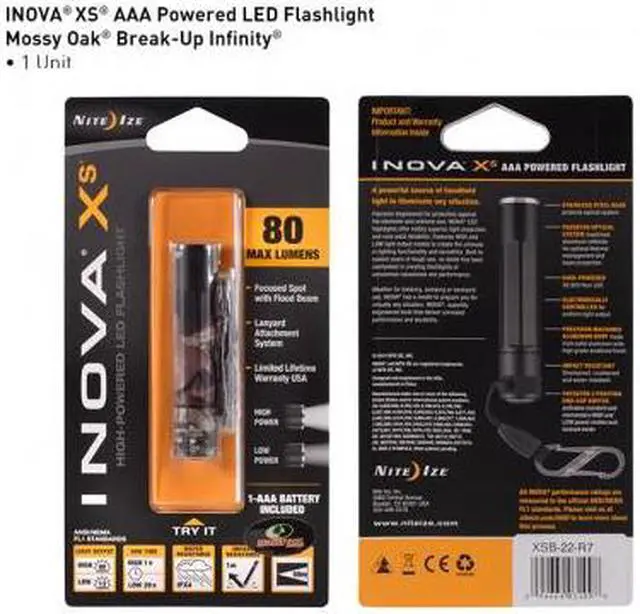 Alt view image 2 of 6 - Inova XS AAA LED Flashlight,80 Lumens,Mossy Oak