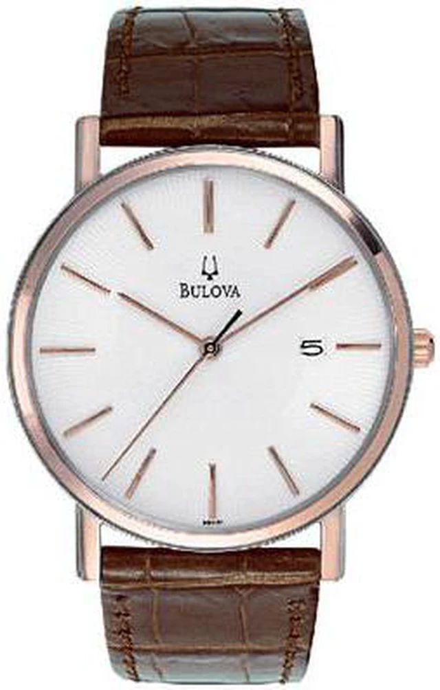 Main image of Bulova Mens Two-Tone Rose Gold Brown Leather Band Quartz Watch 98H51