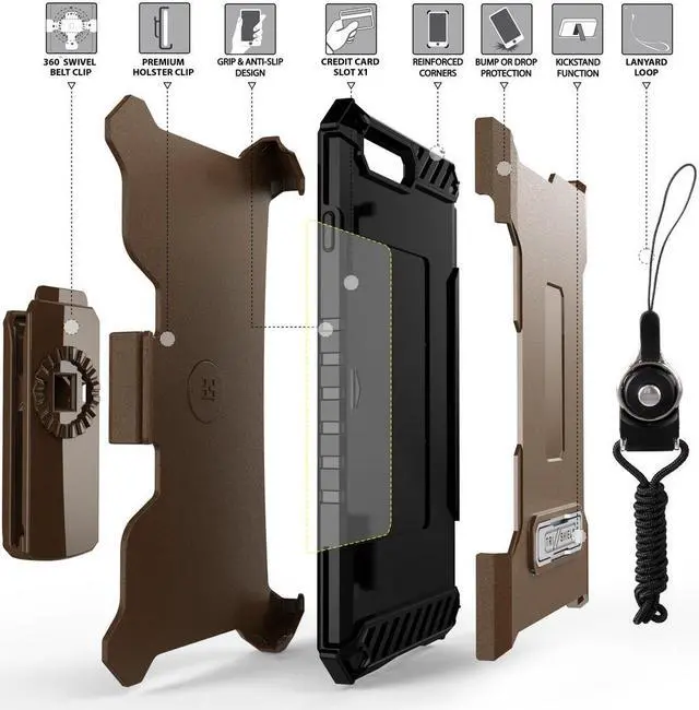 Alt view image 5 of 7 - Tan Brown Case Stand Wallet Card Slot Strap Belt Clip Holster for iPhone 8, 7