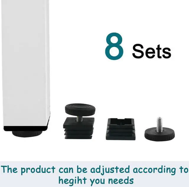 Alt view image 7 of 7 - Table Leveling Feet 38 x 38mm Square Tube Insert Adjustable Leveler 8 Sets