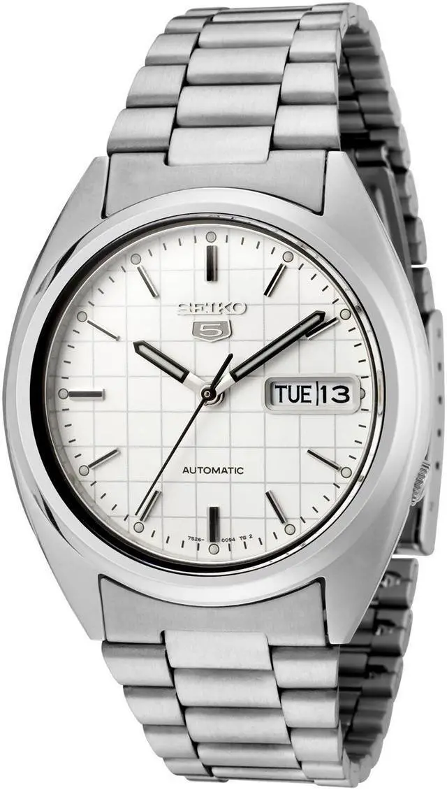 Alt view image 4 of 7 - Men's Seiko 5 Automatic White Grid Dial Stainless Steel
