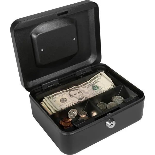 Alt view image 9 of 19 - 8 Inch Black Cash Box with Key Lock