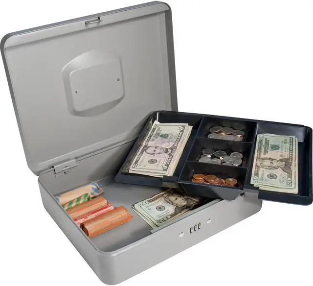 Alt view image 4 of 13 - 12 Inch Gray Cash Box with Combination Lock