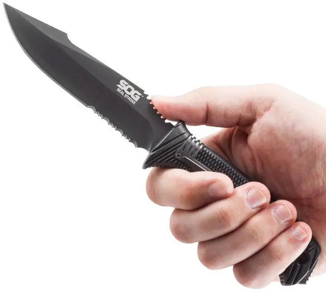 Alt view image 8 of 15 - SOG SEAL Strike Blk TiNi Deluxe Sheath Fixed Blade SS1003 CP