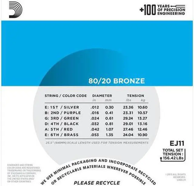 Alt view image 4 of 18 - D'Addario EJ11 80/20 Bronze Acoustic Guitar Strings, Light, 12-53 EJ11 D'ADDARIO