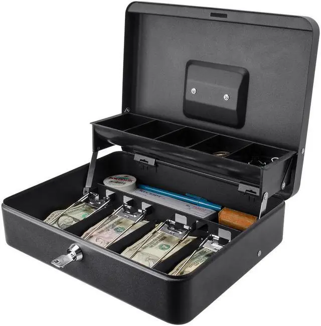 Alt view image 2 of 7 - Barska Optics 12" Register Style Cash Box w/ Key Lock CB13054
