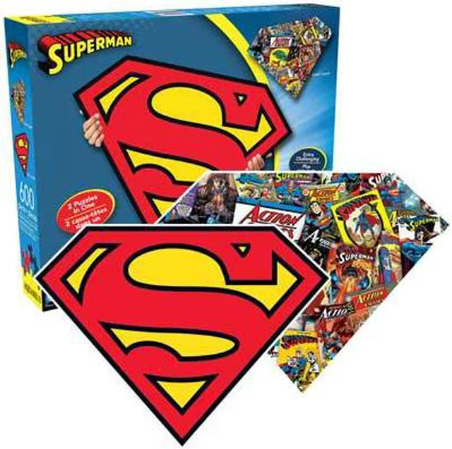 Main image of DC Comics - Superman Logo and Collage Double-Sided Shaped Jigsaw Puzzle: 600 Pcs