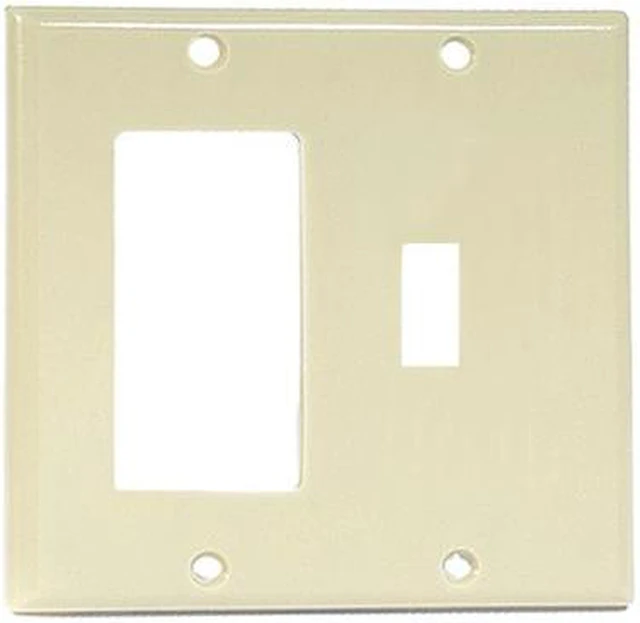 Main image of Leviton 80405-I Ivory Two Gang Combination Toggle Switch Decora Wall Plate