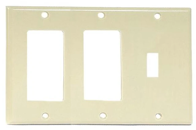 Main image of Leviton 80431-I Two Decora/One Toggle-Style Combination Wall Plate, Ivory