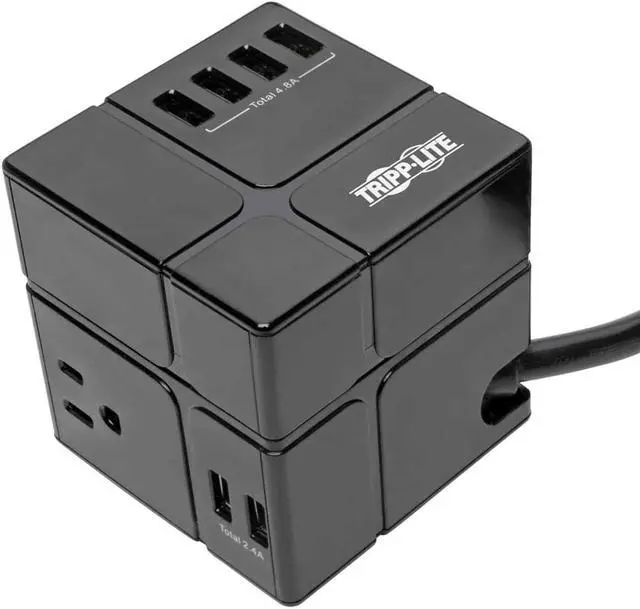 Alt view image 6 of 20 - Tripp Lite Surge Protector 3 Outlet 6 USB-A Power Cube Black TLP366CUBEUSBB