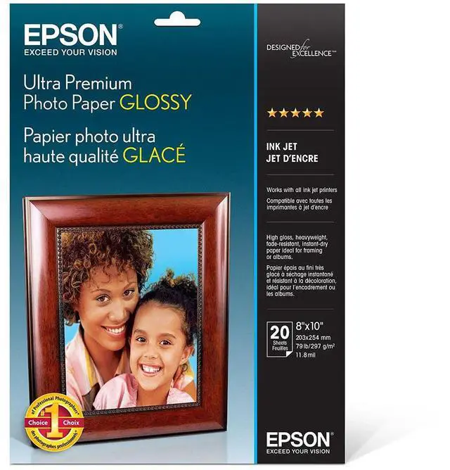 Alt view image 7 of 11 - Epson Ultra Premium Photo Paper - 8" x 10" - 305g/m? - Glossy - 96 ISO Brightness - Bright White