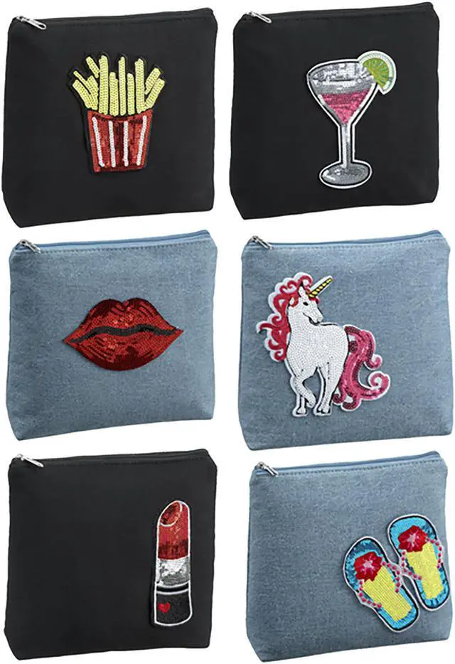 Alt view image 2 of 2 - Ganz -  Summer Fun Light Denim Cosmetic Bag, Sequin Unicorn, 8 1/2" W x 6 3/4"