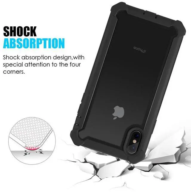 Alt view image 5 of 7 - Black Vispro Rugged Hybrid Case Clear Acrylic Hard Back for iPhone Xs/X/10s/10