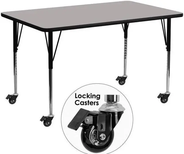 Main image of Flash Furniture Mobile 24 by 60-Inch Rectangular Activity Table with 1.25-Inch Thick High Pressure Grey Laminate Top and Standard Height Adjustable Legs