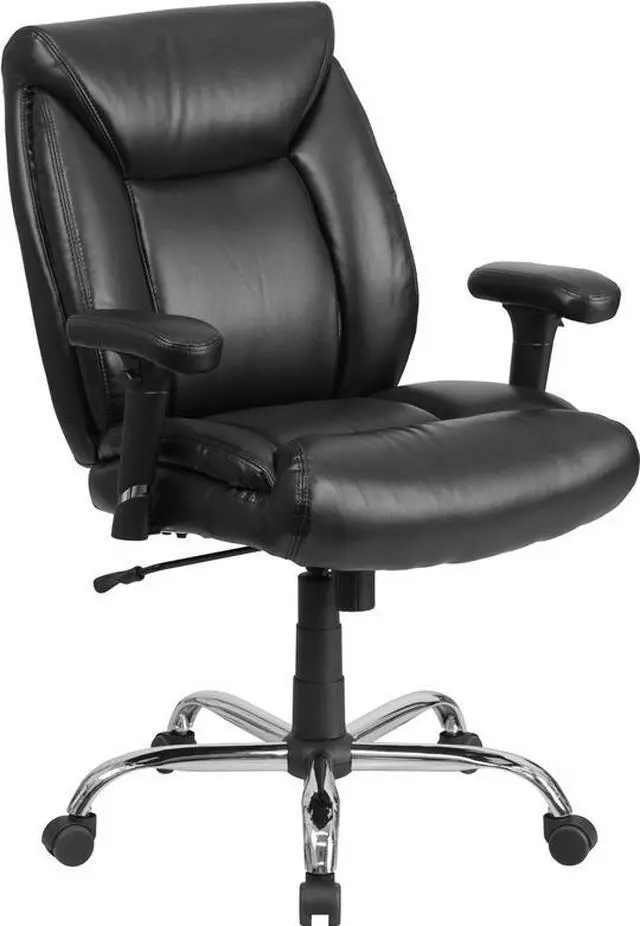 Alt view image 12 of 20 - HERCULES Series Big & Tall 400 lb. Rated Black LeatherSoft Deep Tufted Ergonomic Task Office Chair with Adjustable Arms