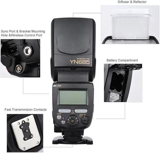 Alt view image 4 of 6 - YONGNUO YN685 i-TTL HSS 1/8000s GN60 2.4G Wireless Flash for Nikon DSLR Cameras