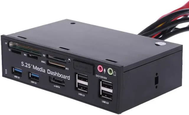 Alt view image 2 of 6 - 5.25"All-in-One Media Dashboard Multi-Function Front Panel Card Reader USB 2.0 and USB 3.0 ESATA Black Color