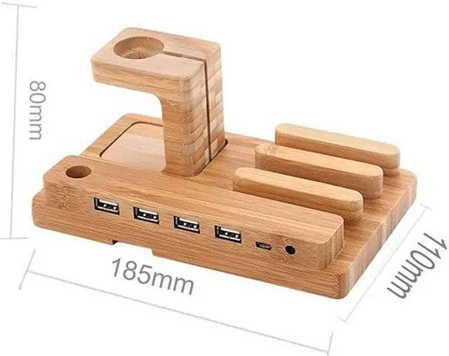 Alt view image 5 of 5 - Fashion Multifunctional Bamboo USB Charging Dock Phone Tablet Holder Mount for Apple Watch Phone Holder