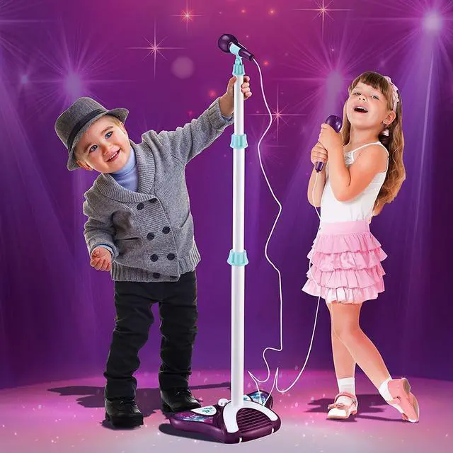 Alt view image 2 of 6 - Little Pretender L P Kids Karaoke Machine with 2 Microphones and Adjustable Stand