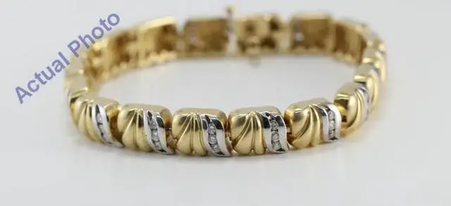 Alt view image 3 of 3 - 14k White & Yellow Gold Round Cut Vintage Style Two Tone Diamond Fashion Bracelet (1.75 Ct, G-H, SI1)