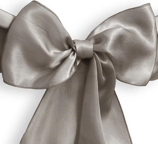 Alt view image 2 of 3 - Lann's Linens - 30 Elegant Satin Wedding/Party Chair Cover Sashes/Bows - Ribbon Tie Back Sash - Silver