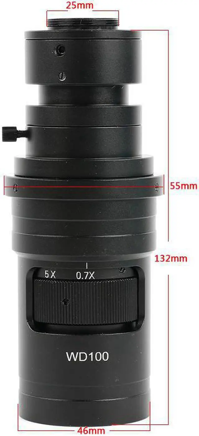 Alt view image 4 of 6 - 10X-200X Zoom WD100 Continuously Variable 0.7X-5X Adjustable Magnification FHD C-mount Lens For HDMI VGA USB Microscope Camera