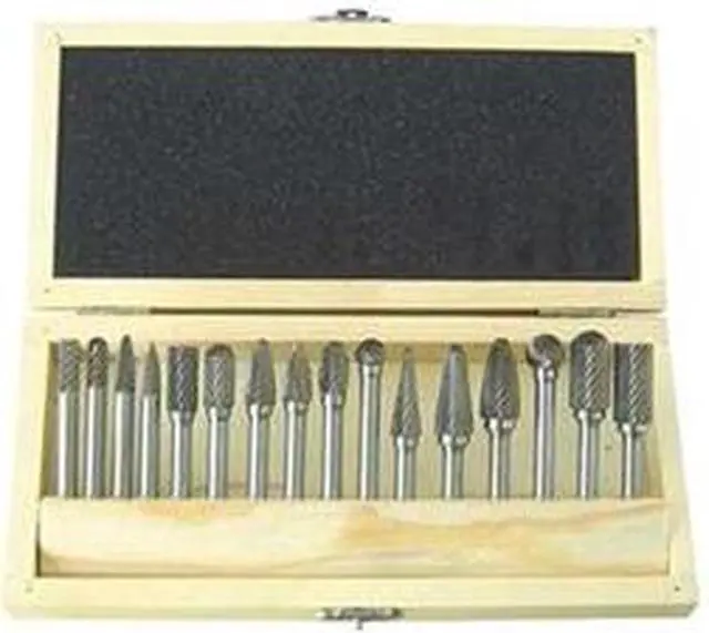 Main image of Carbide Bur Set, Single Cut, 1/4 In, 16 Pcs