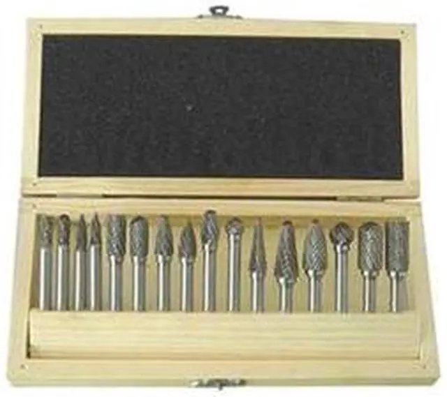 Main image of WESTWARD 2LYT1 Carbide Bur Set,Dbl Cut,1/4 In,16 Pcs